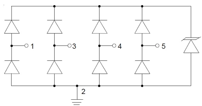 Blockdiagramm - Littelfuse SP3422 Vierkanal-TVS-Diodenarrays mit niedriger Kapazität