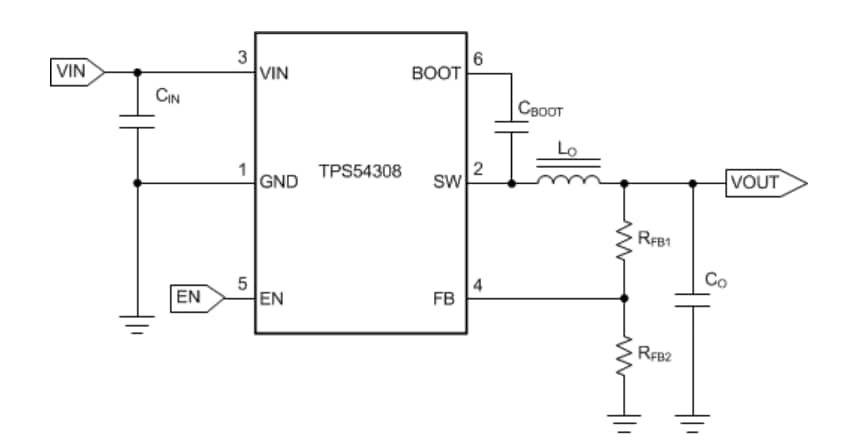 Blockdiagramm - Texas Instruments TPS54308 Synchrone 350kHz-Abwärtswandler