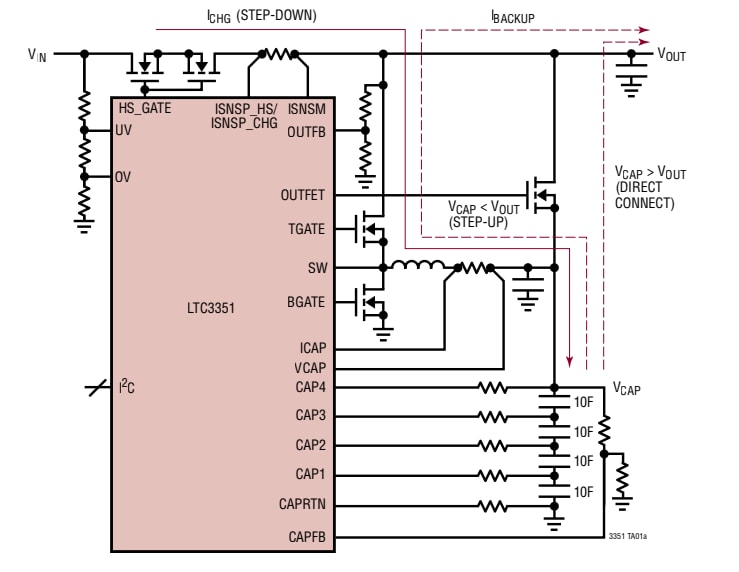 Applikations-Schaltungsdiagramm - Analog Devices Inc. LTC335x Hochstrom-Superkondensator-Ladegeräte