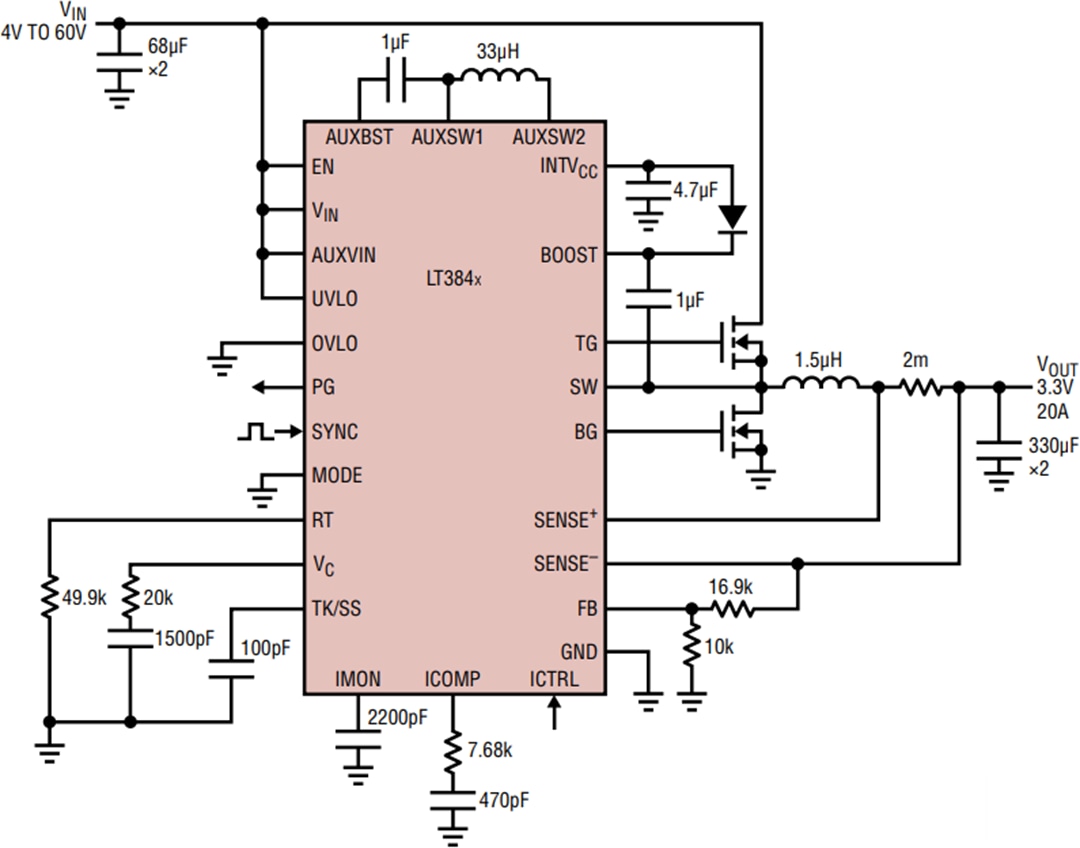 Applikations-Schaltungsdiagramm - Analog Devices Inc. LT384x Synchrone Regler-Controller