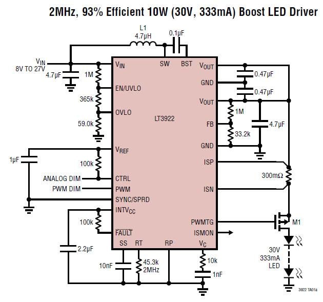 Blockdiagramm - Analog Devices Inc. LT3922 Synchrone 2A-Aufwärts-LED-Treiber