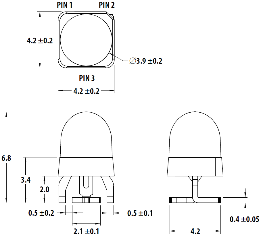 Technische Zeichnung - Broadcom Runde SMT-LED-Lampen mit hoher Helligkeit