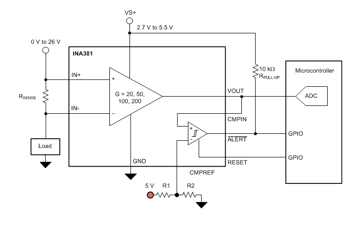 Blockdiagramm - Texas Instruments INA381 Spannungsausgangs-Strommessverstärker