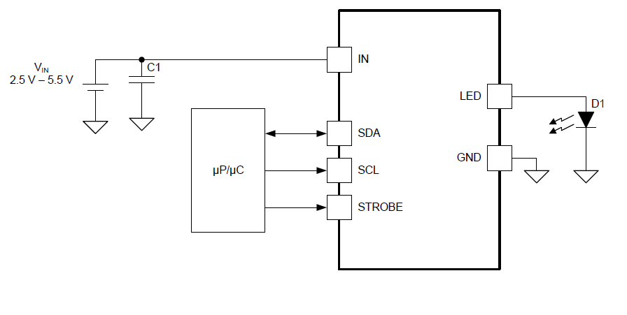 Schaltplan - Texas Instruments LM36011 Induktivitätslose LED-Flash-Treiber