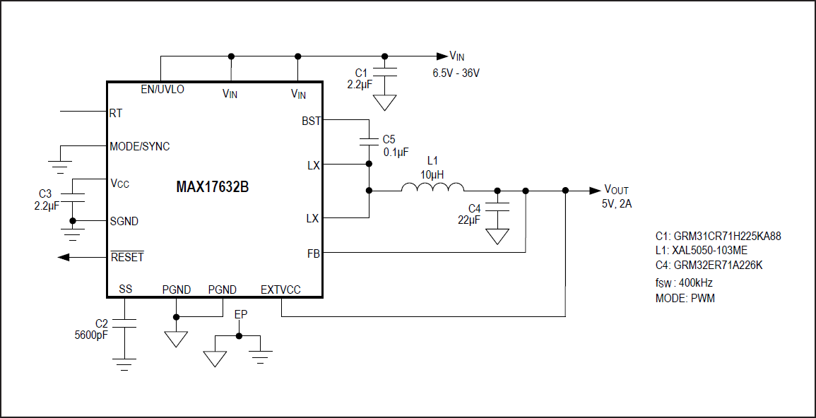 Blockdiagramm - Analog Devices / Maxim Integrated MAX17632 Synchroner DC-DC-Abwärtswandler