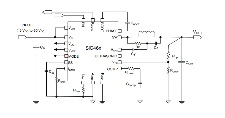 Applikations-Schaltungsdiagramm - Vishay / Siliconix SIC46x/SIC47x microBUCK-Spannungsregler