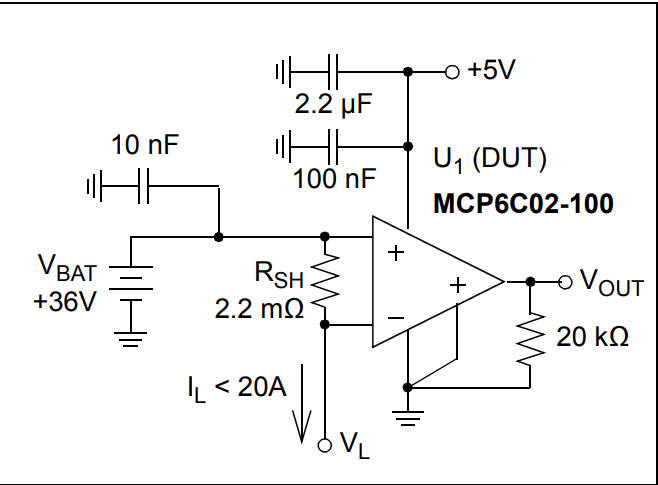 Applikations-Schaltungsdiagramm - Microchip Technology MCP6C02 High-Side-Strommessverstärker