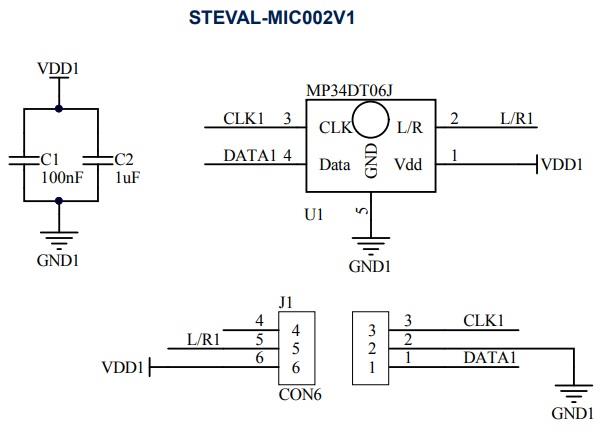 Schaltplan - STMicroelectronics STEVAL-MIC002V1 Mikrofon-Coupon-Board
