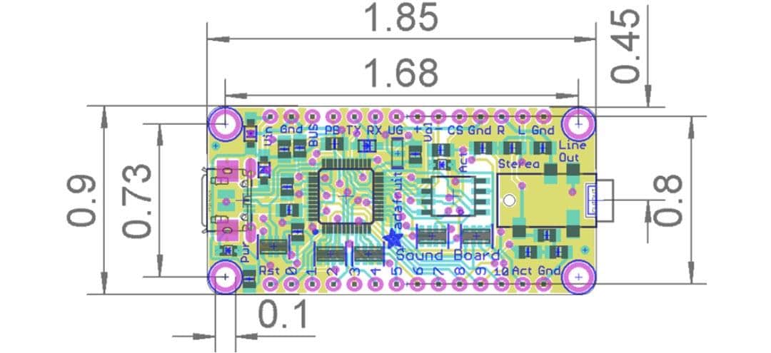 Mechanical Drawing - Adafruit Audio FX Sound Board