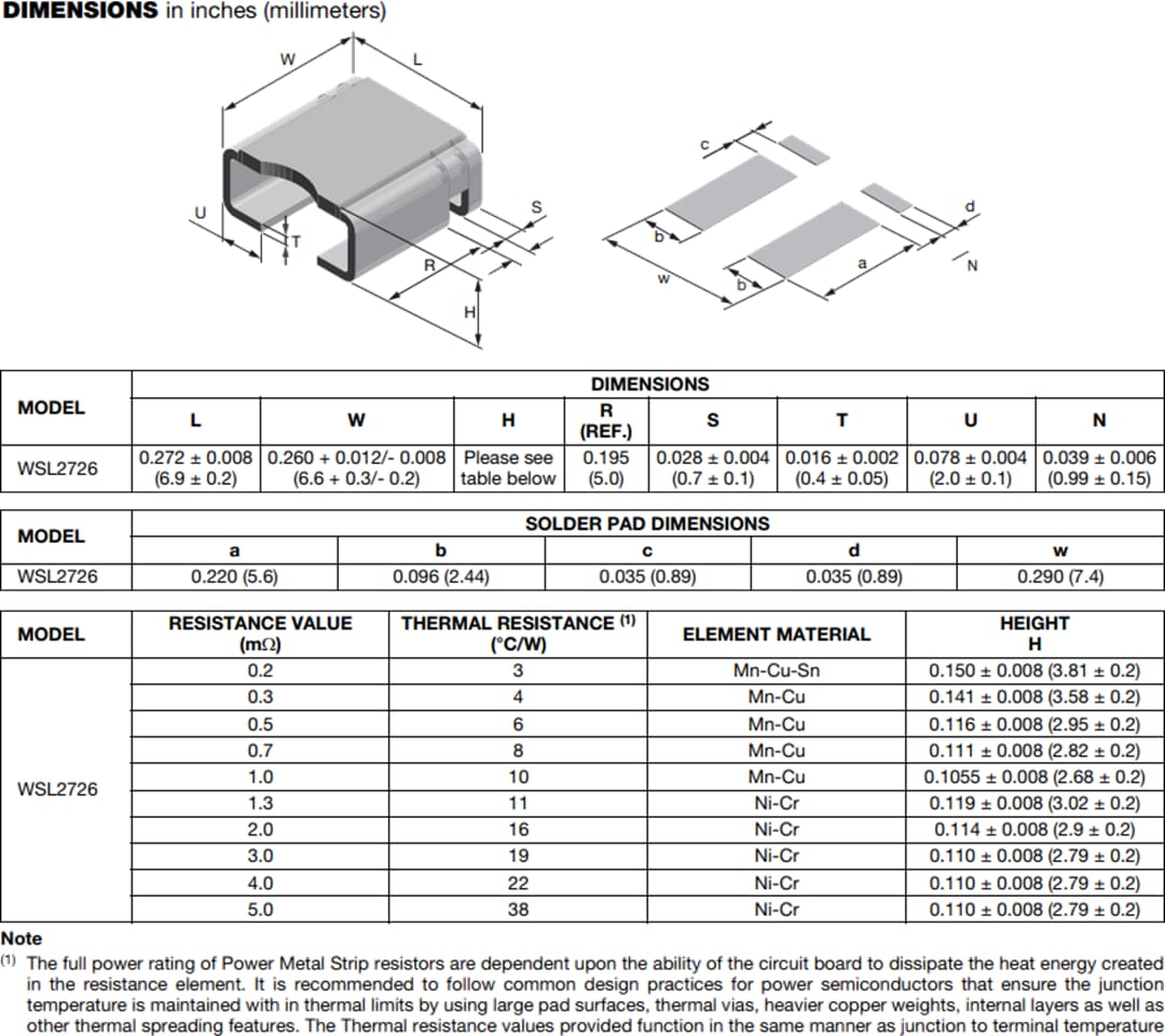 Technische Zeichnung - Vishay / Dale WSL2726 Power Metal Strip® Widerstände