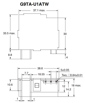 Technische Zeichnung - Omron Electronics G9TA AC-Stromstoßrelais