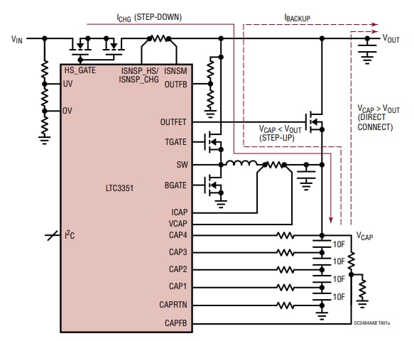 Applikations-Schaltungsdiagramm - Analog Devices Inc. DC2464A-A und A-B Demo-Boards für LTC3351 Ladegeräte