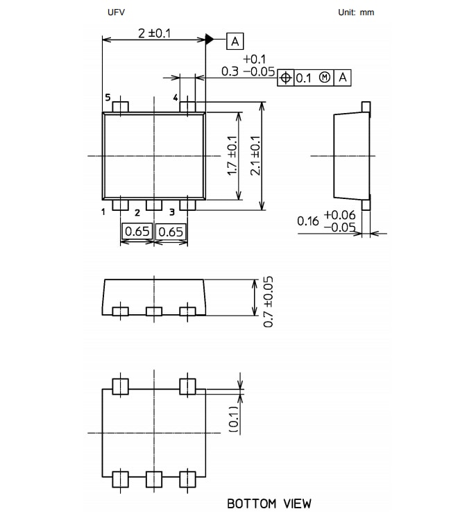 Mechanical Drawing - Toshiba TC75S67TU Ultra Low Noise Operational Amplifier