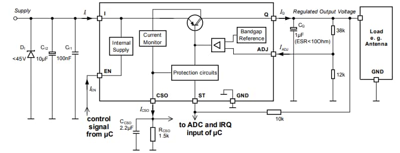 Applikations-Schaltungsdiagramm - Infineon Technologies TLF42772ELXUMA2 Linear-Spannungsregler