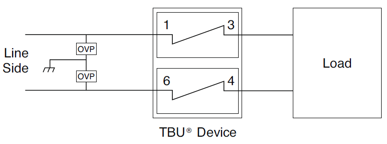 Applikations-Schaltungsdiagramm - Bourns TBU®-DB-Q Schnelle Schutzschaltung