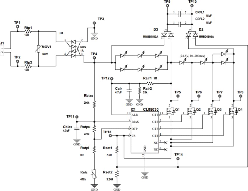 Applikations-Schaltungsdiagramm - Microchip Technology ADM00860 230VAC-LED-Treiber-Evaluierungsboard