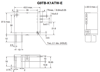 Technische Zeichnung - Omron Electronics G9TB AC-Stromstoßrelais