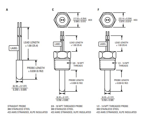 Mechanical Drawing - Sensata Technologies 3000 Temperature Sensor Probes