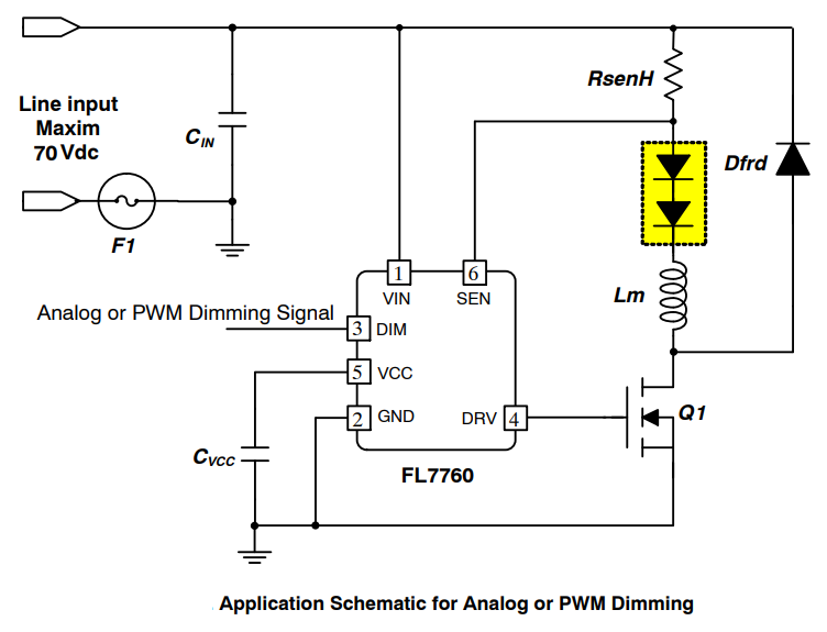 Applikations-Schaltungsdiagramm - onsemi FL7760 CCM-Abwärts-Controller