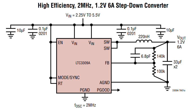 Applikations-Schaltungsdiagramm - Analog Devices Inc. LTC3309A/B Synchrone DC/DC-Abwärtswandler