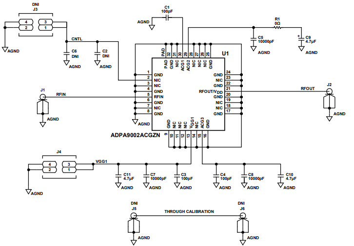 Schaltplan - Analog Devices Inc. ADPA9002-EVALZ Evaluierungsboard