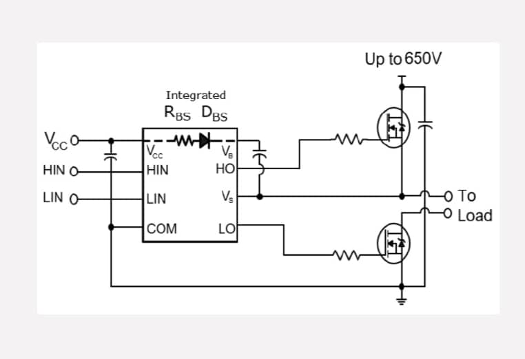 Applikations-Schaltungsdiagramm - Infineon Technologies 2ED210x Schwachstrom-Halbbrücken-Gate-Treiber mit 650 V