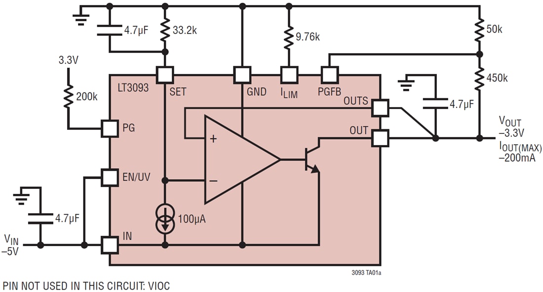 Applikations-Schaltungsdiagramm - Analog Devices Inc. LT3093 Negative Linearregler