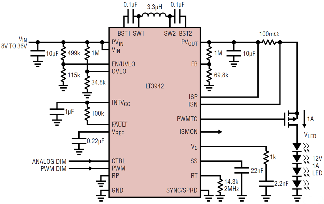 Applikations-Schaltungsdiagramm - Analog Devices Inc. LT3942 Synchroner Auf-/Abwärtswandler