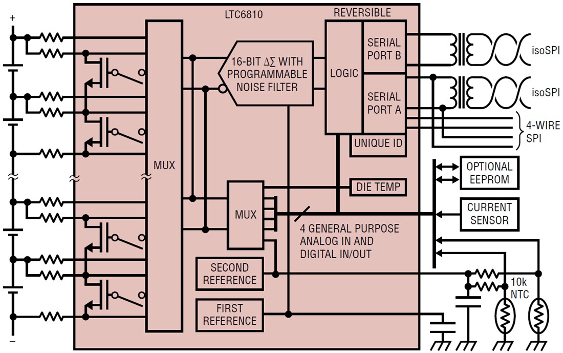 Applikations-Schaltungsdiagramm - Analog Devices Inc. LTC6810 6-Kanal-Multizellen-Batteriewächter