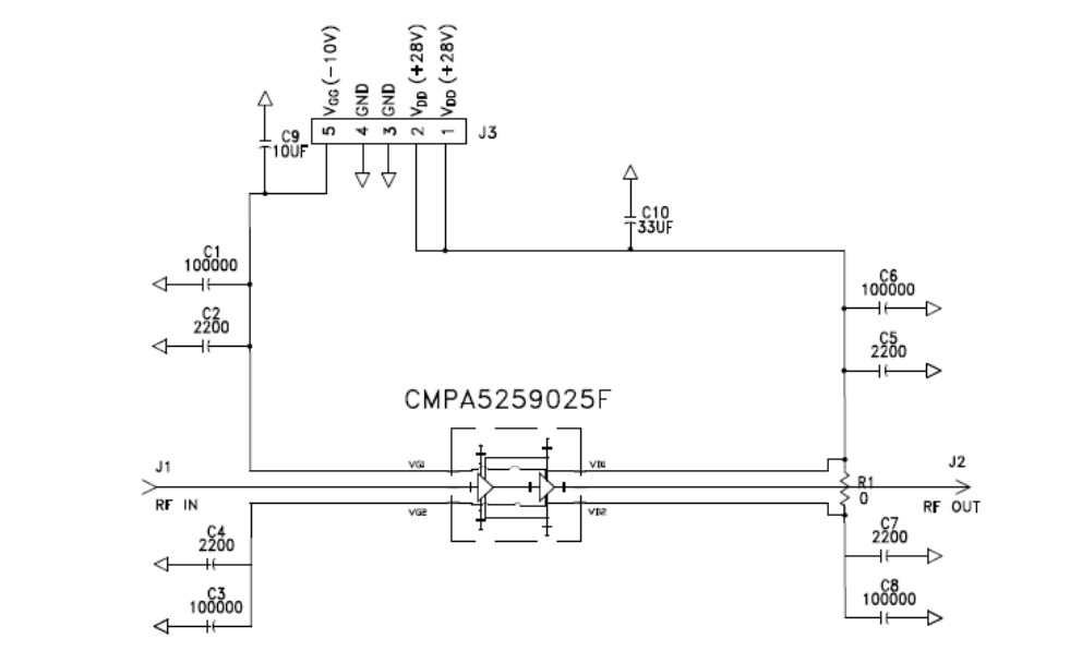 Schaltplan - MACOM CMPA5259025F-AMP Demonstrations-Verstärkerschaltung