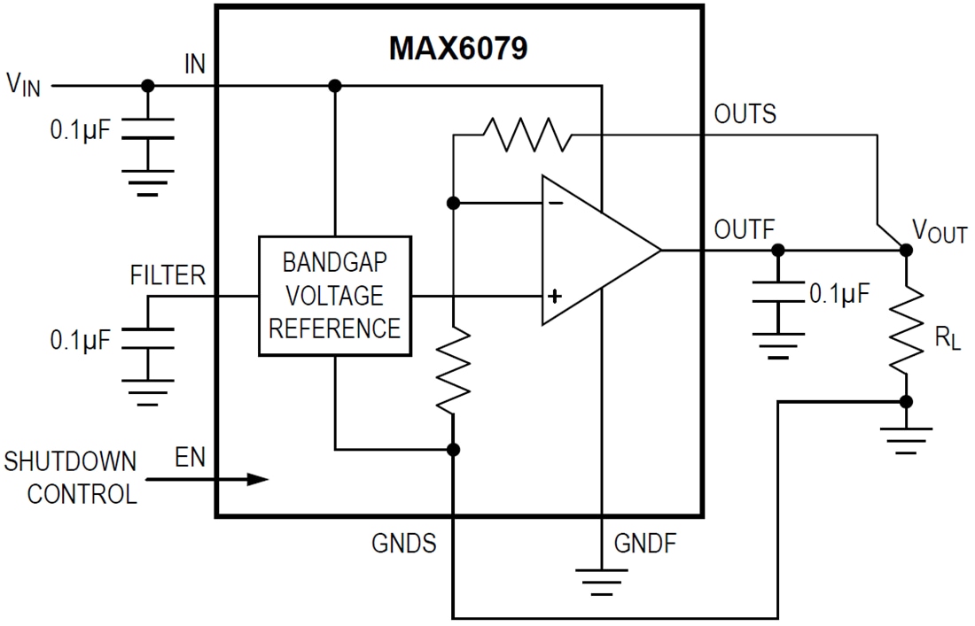 Applikations-Schaltungsdiagramm - Analog Devices / Maxim Integrated MAX6279 Präzisionskeramik-Spannungsreferenz
