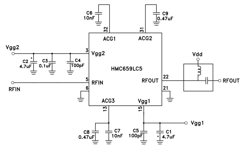 Blockdiagramm - Analog Devices Inc. HMC659 MMIC-pHEMT-Leistungsverstärker