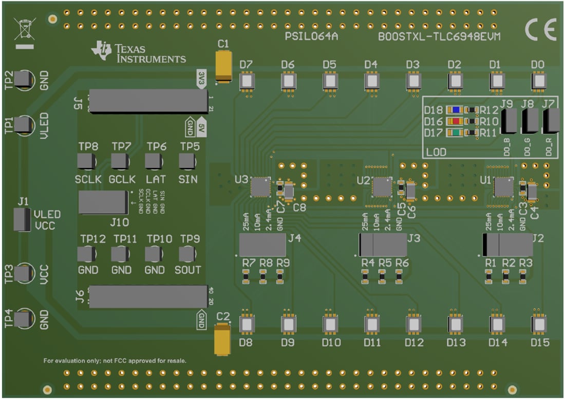 Technische Zeichnung - Texas Instruments BOOSTXL-TLC6948EVM Treiber-Evaluierungsmodul