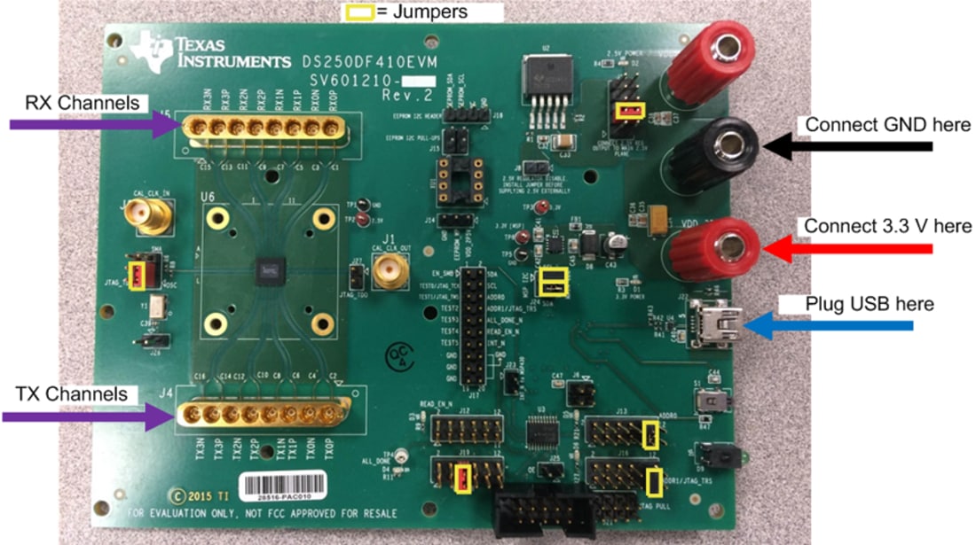 Tabelle - Texas Instruments DS250DF410EVM Retimer-Evaluierungsmodul (EVM)