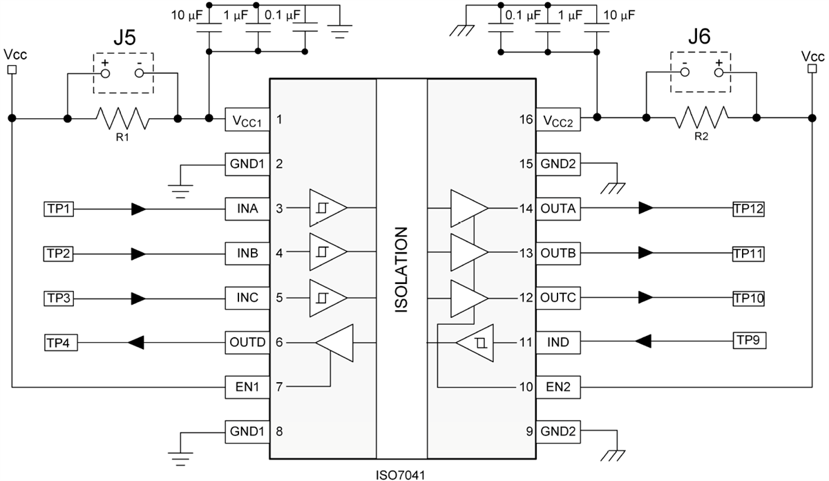 Blockdiagramm - Texas Instruments ISO7041DBQEVM Isolator-Evaluierungsmodul (EVM)