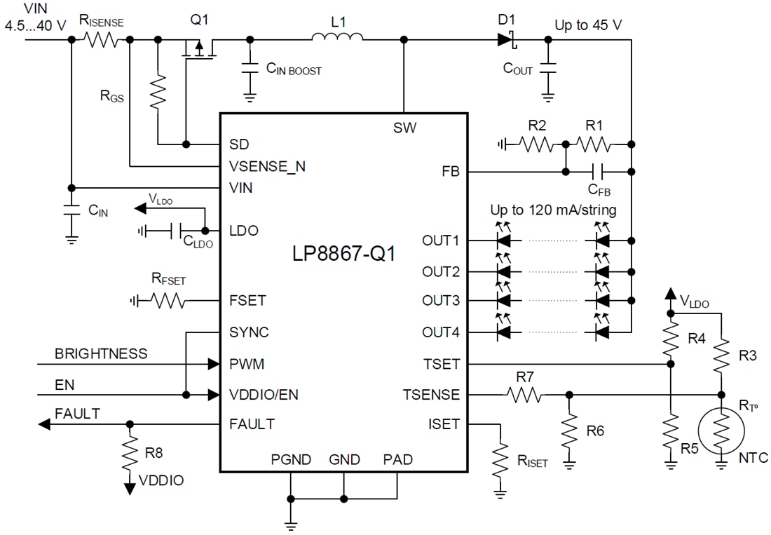 Schaltplan - Texas Instruments LP886x-Q1 Automotive-LED-Treiber