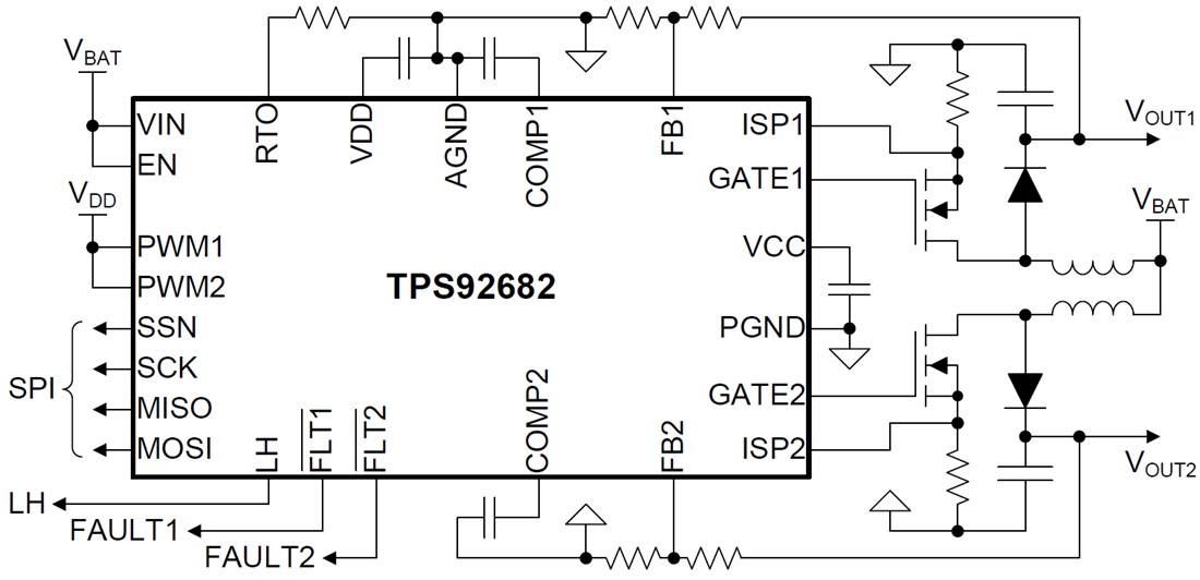 Applikations-Schaltungsdiagramm - Texas Instruments TPS92682-Q1 Spitzenstrommodus-Controller