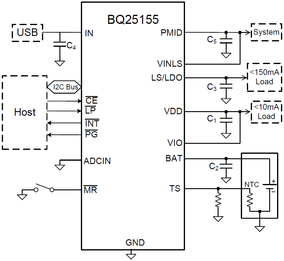 Schaltplan - Texas Instruments bq25155 Batterie-Lademanagement-IC