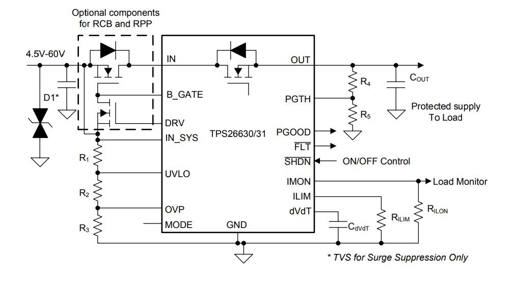 Schaltplan - Texas Instruments TPS2663x Industrielle Überspannungsschutz-eFuses