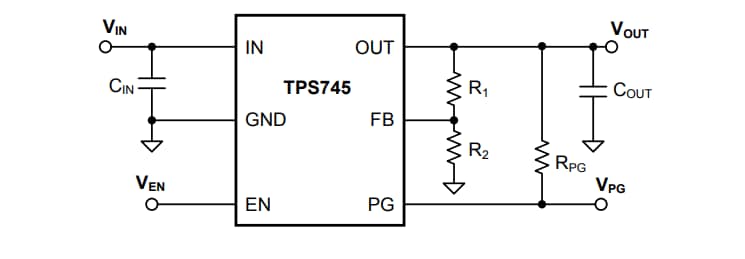 Applikations-Schaltungsdiagramm - Texas Instruments TPS745/TPS745-Q1 Einstellbare 500-mA-LDO-Regler