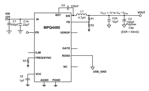 Application Circuit Diagram - Monolithic Power Systems (MPS) MPQ4480 Step-Down Converters