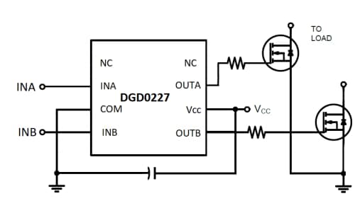 Applikations-Schaltungsdiagramm - Diodes Incorporated DGD0227 Low-Side-Gate-Treiber