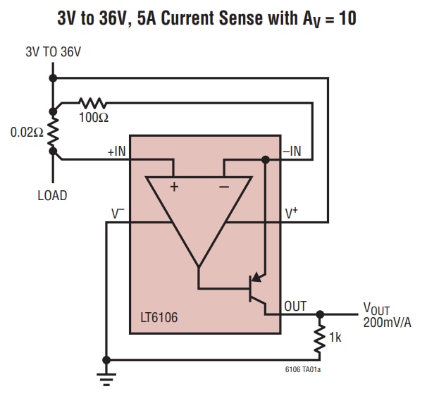 Applikations-Schaltungsdiagramm - Analog Devices Inc. LT6106 High-Side-Strommessverstärker