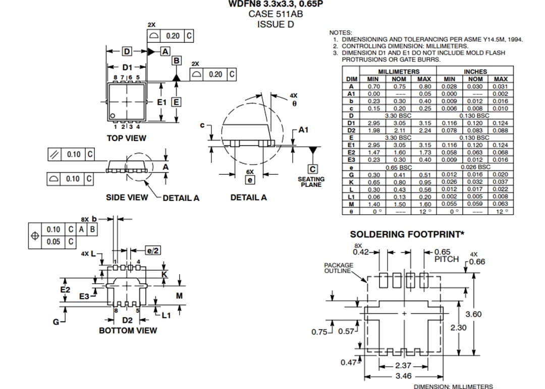 Technische Zeichnung - onsemi NTTFS6H850NL n-Einkanal-Leistungs-MOSFET