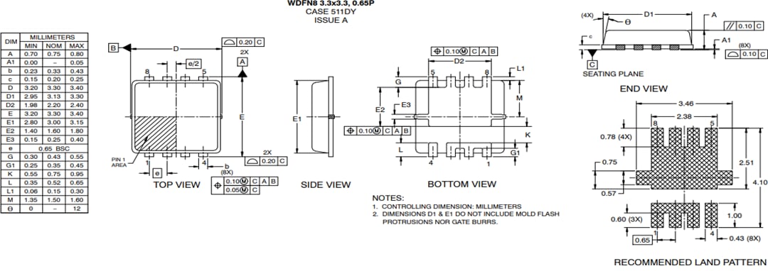 Technische Zeichnung - onsemi NVTFS010N10MCL 53-A-Automotive-Leistungs-MOSFET mit 100 V