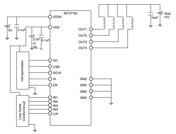 Applikations-Schaltungsdiagramm - onsemi NCV7750 Low-Side-Treiber