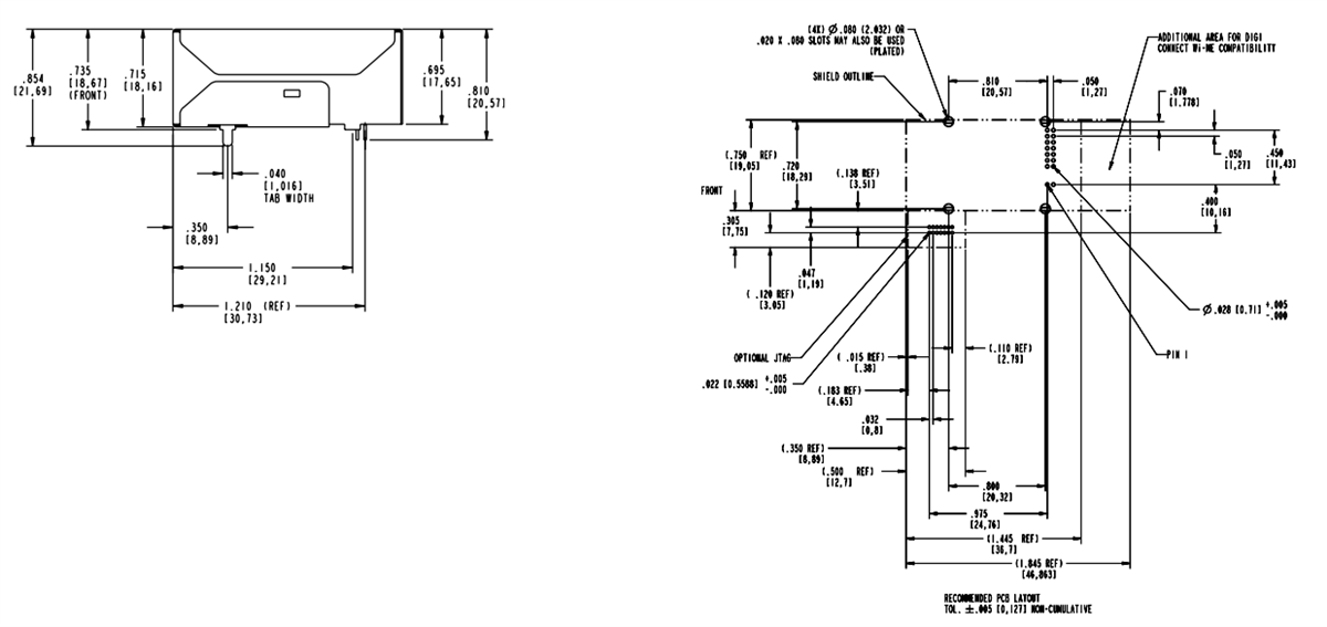 Technische Zeichnung - Digi Digi Connect ME® Geräteservermodule