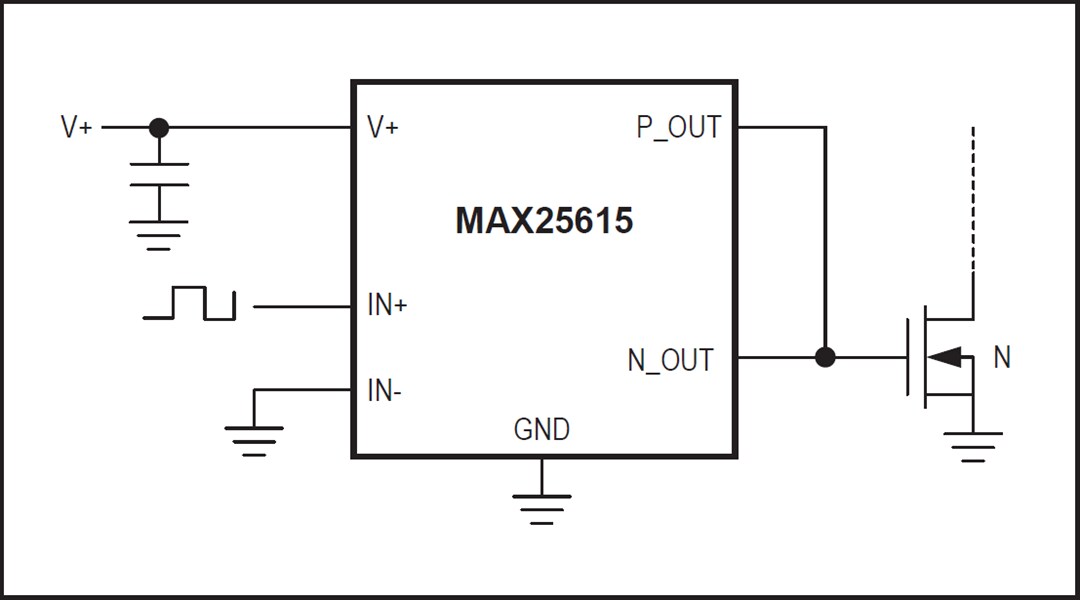 Applikations-Schaltungsdiagramm - Analog Devices / Maxim Integrated MAX25615 Hochgeschwindigkeits-MOSFET-Treiber