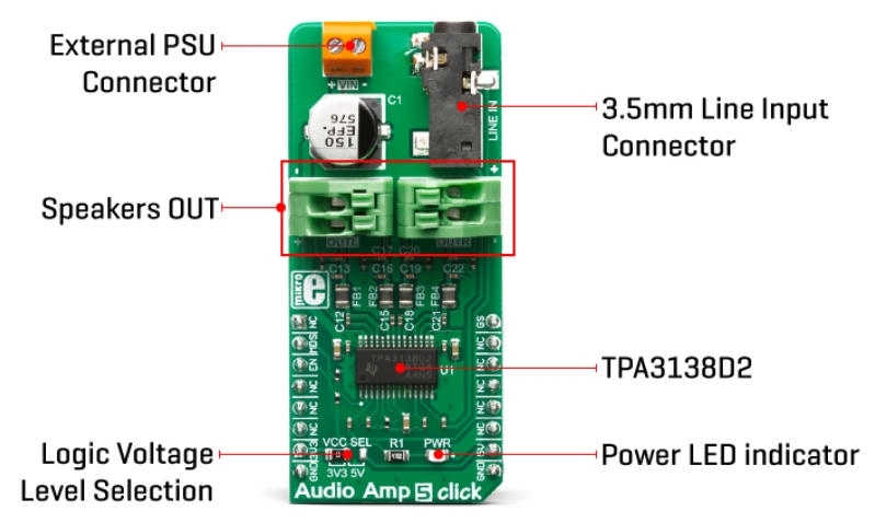 Mikroe MIKROE-3401 Audio Amp 5 Click
