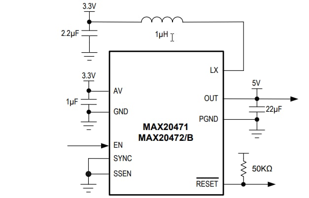 Blockdiagramm - Analog Devices / Maxim Integrated MAX2047x Synchrone Niederspannungs-Aufwärtswandler